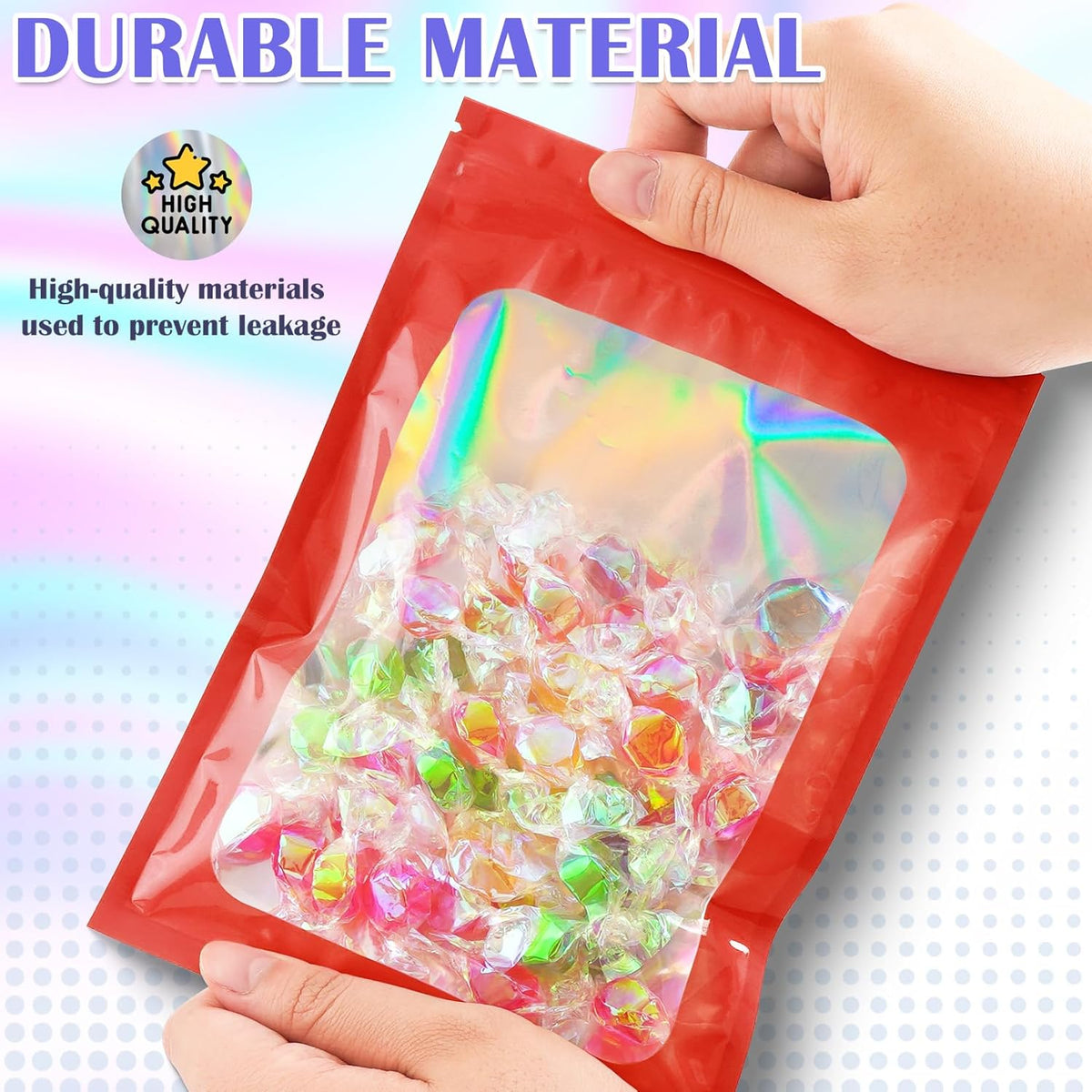 300 Pcs Mylar Bags, Smell Proof Bags Foil Pouch, Holographic Resealable Bags for Small Business, Candy Sample Jewelry Bag Sealable Packaging for Party Favor Food Storage (2.8x3.9in-Red)