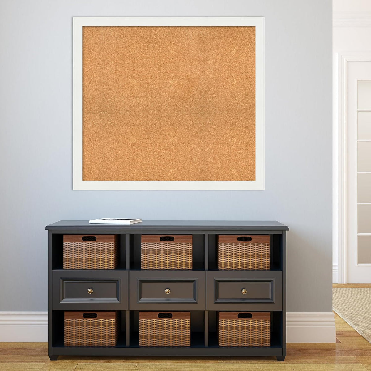 Amanti Art Natural Cork Board for Wall, 37x41 Vision Board with White Frame, Oversize Corkboard Office Decor for Home Organization, Casual Corkboard Pinboard to Display Items for Home Organization in