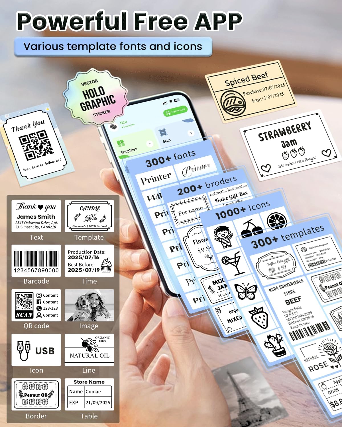NDYIN Label Makers, Label Maker Machine with Tape, Bluetooth Label Maker, Portable Thermal 2 Inch Label Printer for Small Business, Barcode, Address, Logo, Clothing, Sticker Printer for Phones & PC