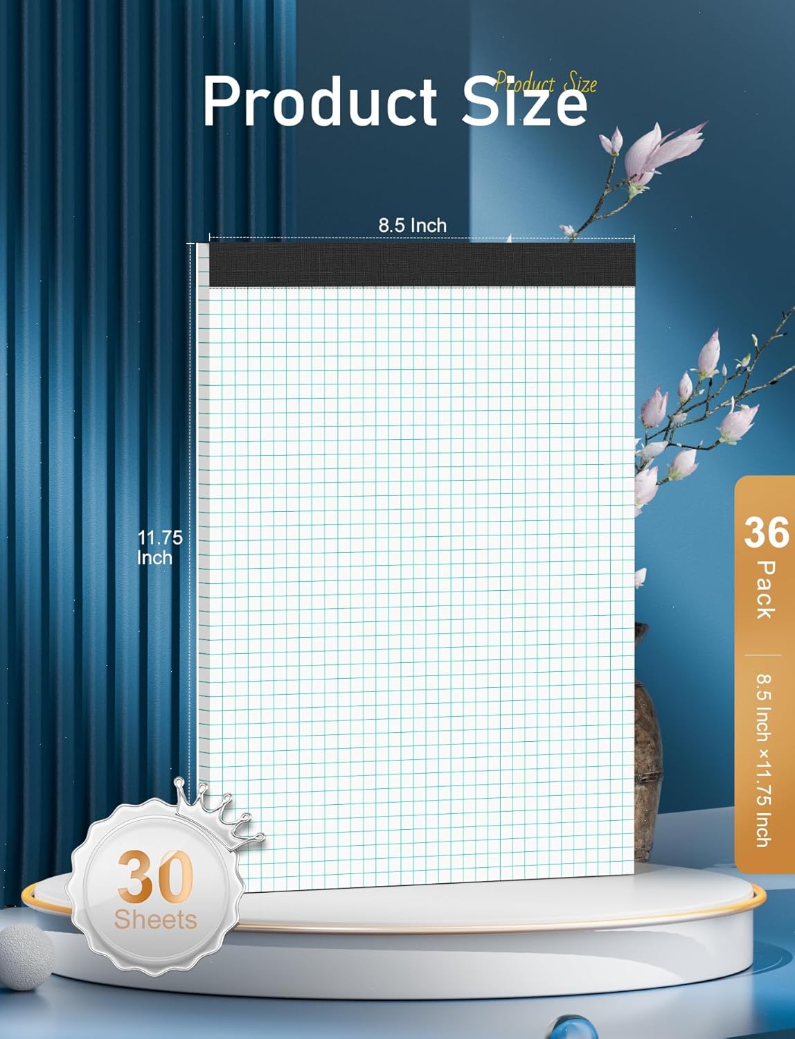 Graph Paper Notebook 8.5 x 11, 36 Pack Grid Paper Notebook, 8-1/2" x 11" Graph Paper Pad, 4" x 4" Graph Ruled Drafting Paper, White 70 GSM Quad Ruled Blueprint Paper, 30 Sheets Note Pads