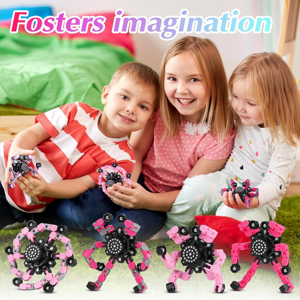 Fidget Toys for Girls, Birthday Gifts for 4 5 6 7 8 9 10 11 12 Year Old Girls Boys, Pink Transformable Fidget Spinners for Kids, Stocking Stuffers for Kids Adults Party Favors Toy