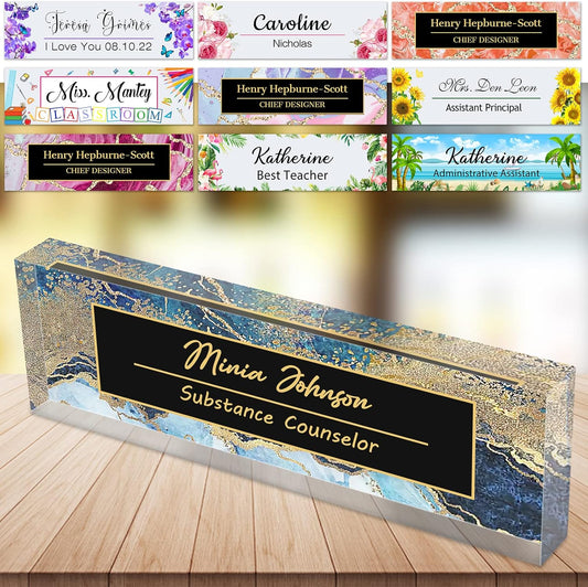 Desk Name Plate Personalized Custom Name Plaque Sign for Desks Office Customized Desk Plate Acrylic Block Decor Gift 8x2.5 inch