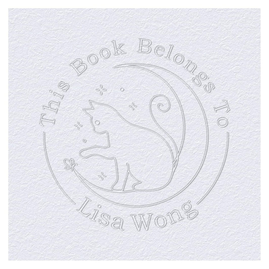 Cat Moon Book Embosser Custom Embosser Stamp with Your Name and Cute Kitty Personalized Library Embosser Stamp Customized Books Business Cards Paper Documents Notebooks etc. (Cute Cat - 03)