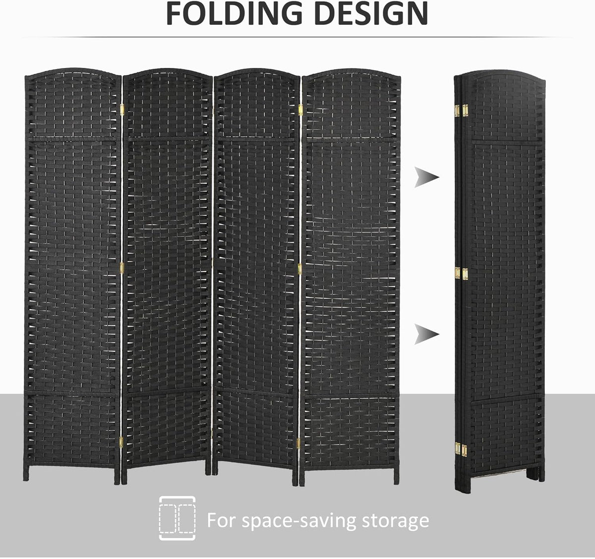 HOMCOM Room Divider, 4 Panel Folding Privacy Screen, 5.6' Tall Freestanding Partition for Home Office, Bedroom, Black