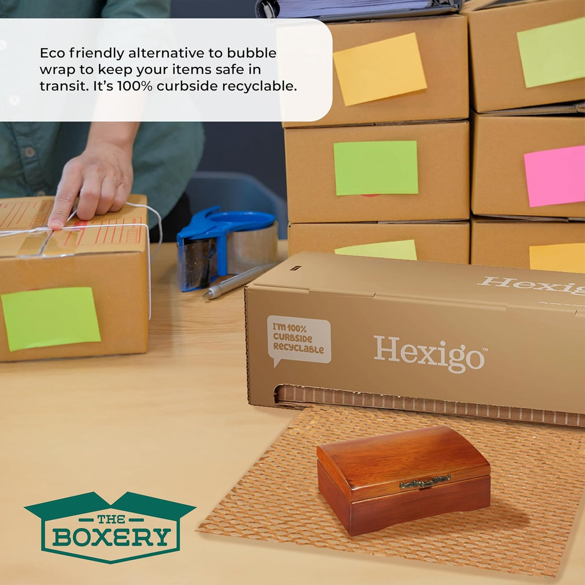 The Boxery Honeycomb Packing Paper 15”x3600” (300’) Self Dispensed Box, Cushioning Wrap, Box Filler, Void Filling, Shipping & Moving Supplies, Alternative to Plastic Bubble|Eco Friendly-Small Business