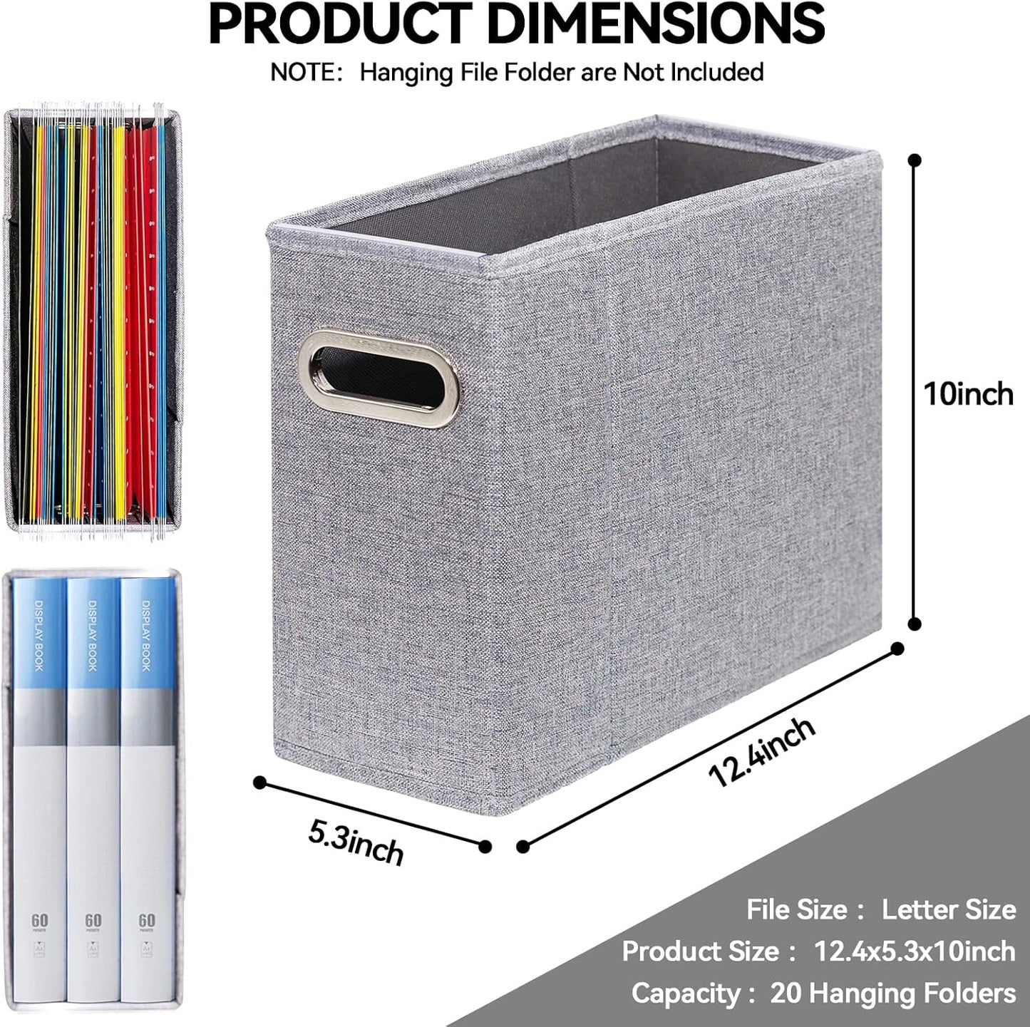 4 Packs Letter Size File Organizer, File Folders Organizer, Fabric Storage Box, Collapsible Paper Organizer with Metal Handle, Smooth PVC Rails, Only Box (Gray)