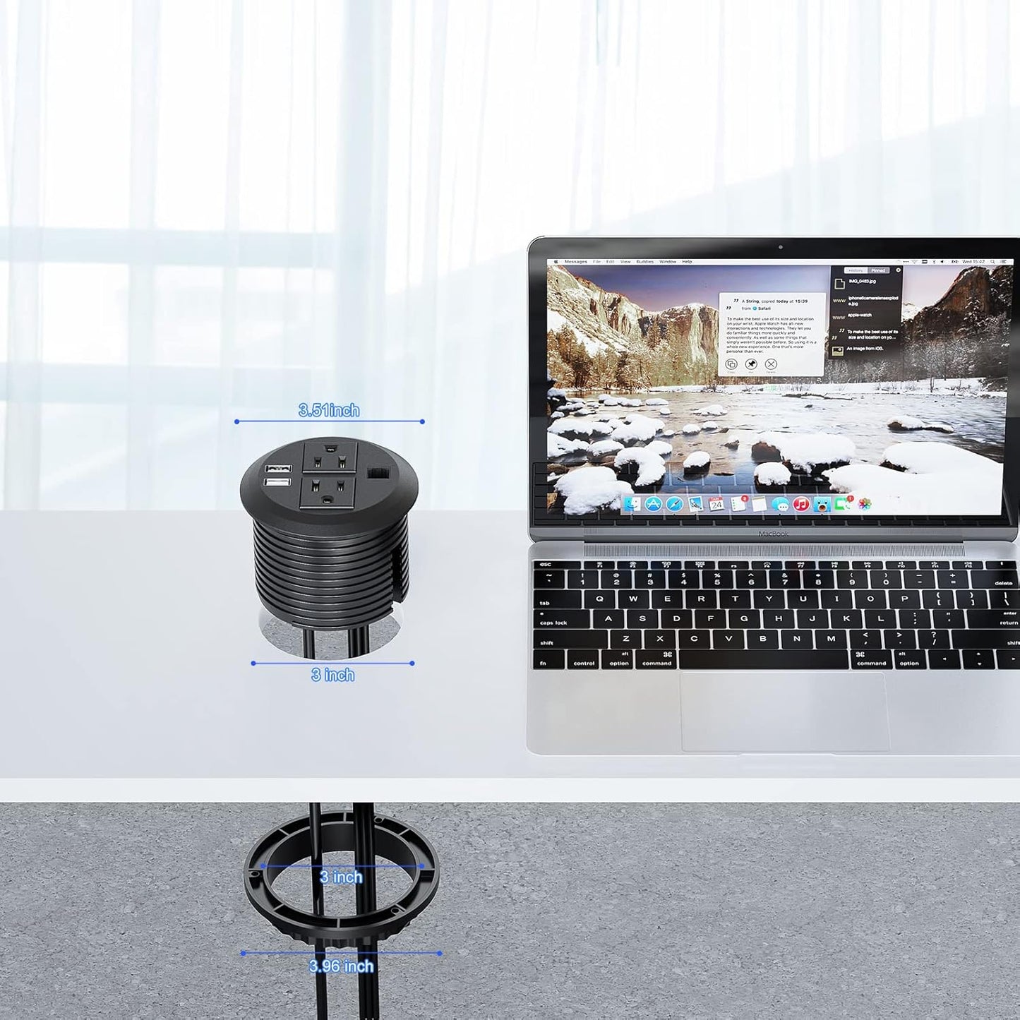 Desktop Power Grommet 3 inch, Desk Power Outlet Socket Recessed Power Strip with 2 AC Outlet & 2 USB Ports for Computer, Table, Kitchen, Office