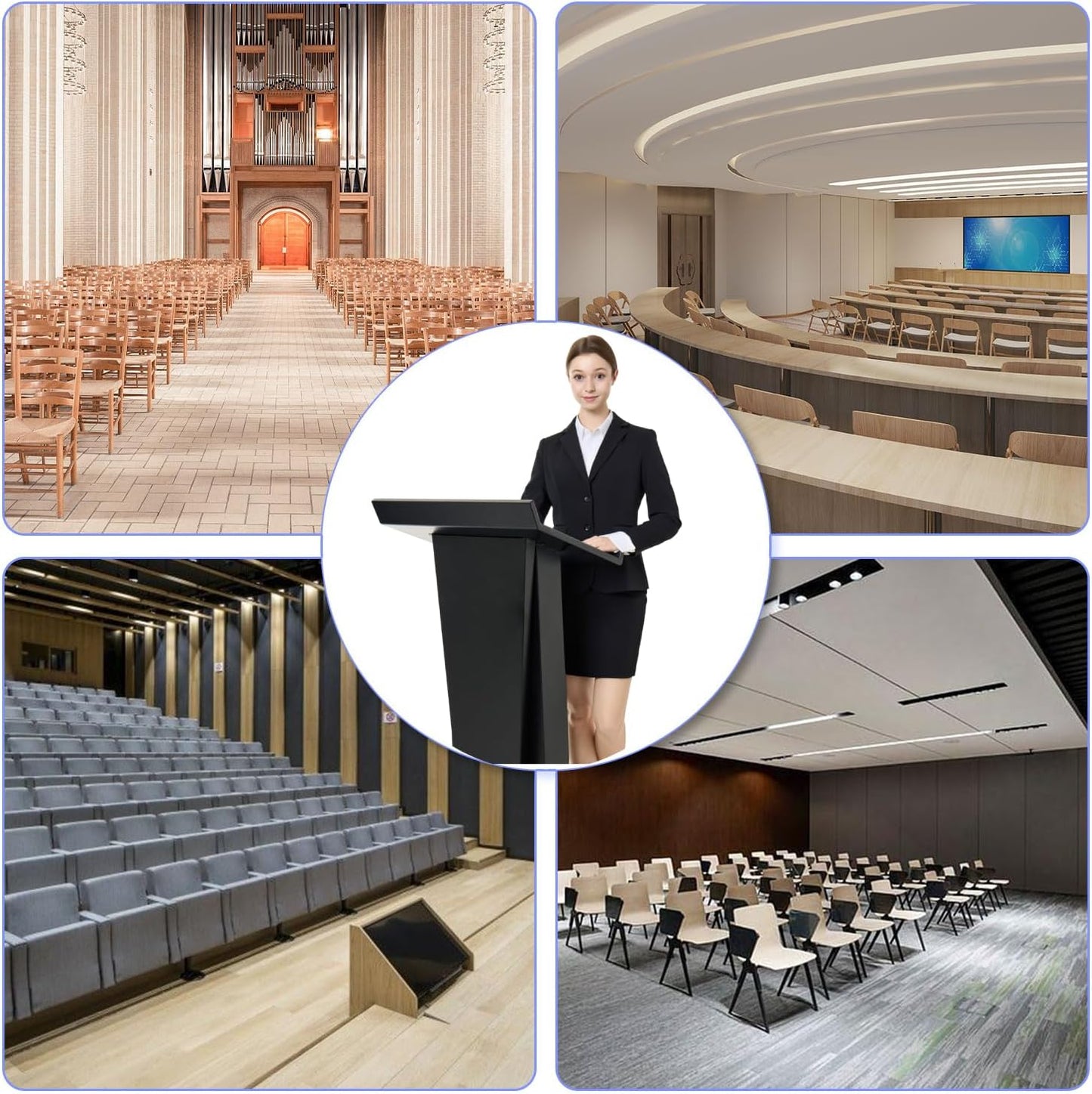 MOOFI Heavy Duty Portable Podium Stand on Wheels, Rolling Black Metal Lectern with Lockable Casters, Storage Cabinet, Mobile Presentation Stand, Pulpit for Conference Room, Church, Classrooms & Events