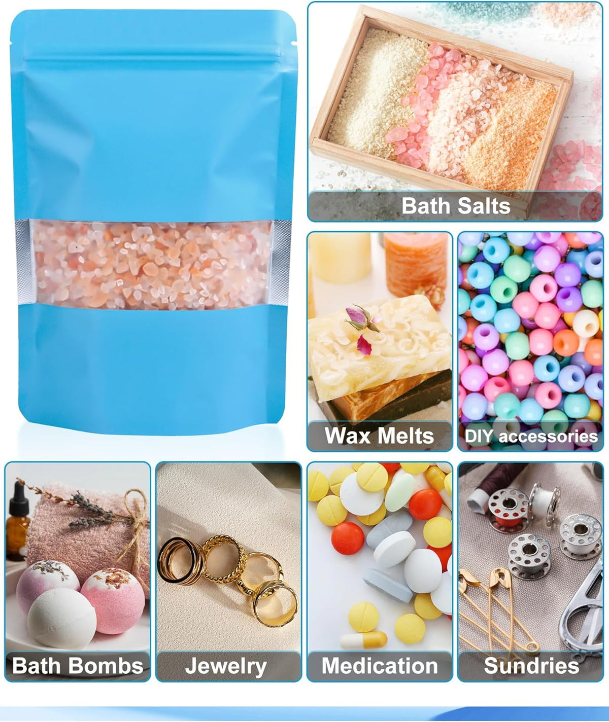 FireKylin 100 Pack Smell Proof Bags 5.5" x 7.8", Resealable Bags with Matte Window, Foil Pouch Stand Up Sealable Bags for Packaging（Blue）