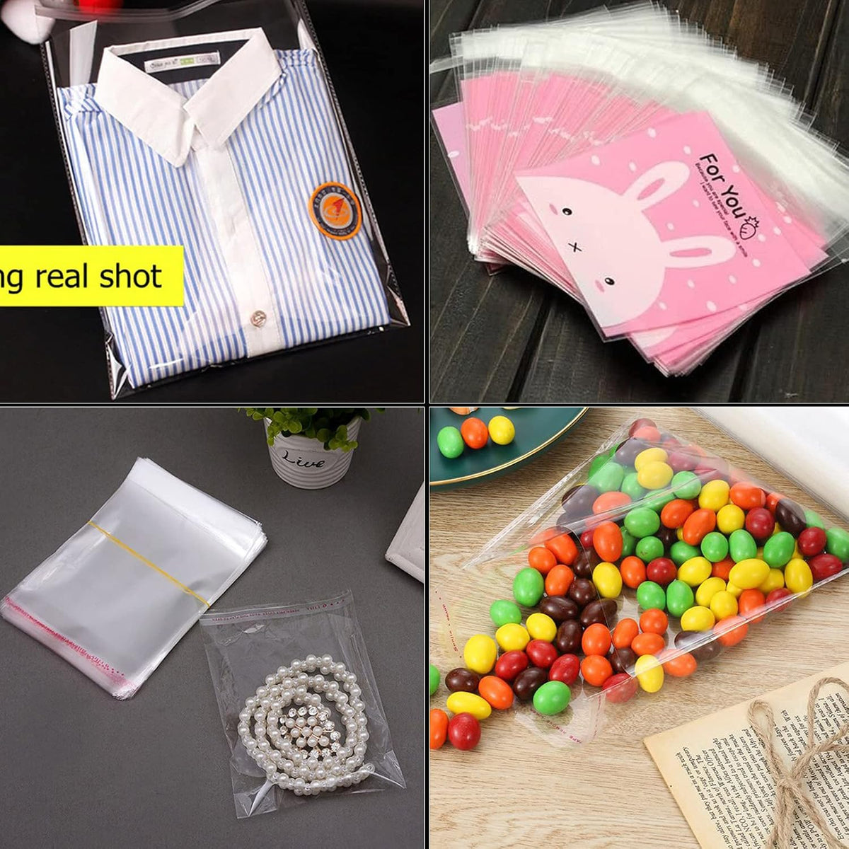 10" x 13" Large Clear Resealable Cellophane Bags 200 pcs, Self-sealing Clear Bags for Packaging Products Self-adhesive Cello Bags for Clothes, T-shirts, Pants and Gifts, 200 ct in Bulk