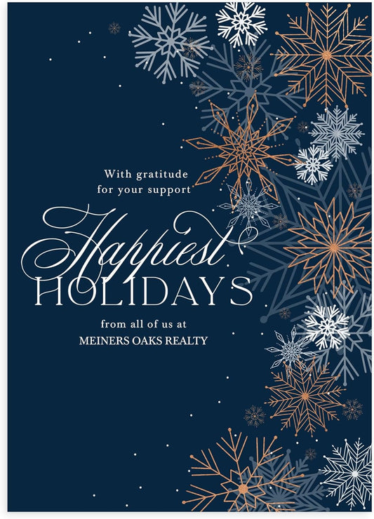 Let's Make Memories Personalized Business Christmas Cards with Envelopes - Premium Quality - 5x7-2025 Holiday Cards & White Envelopes - Shining Snowflakes - 75 ct