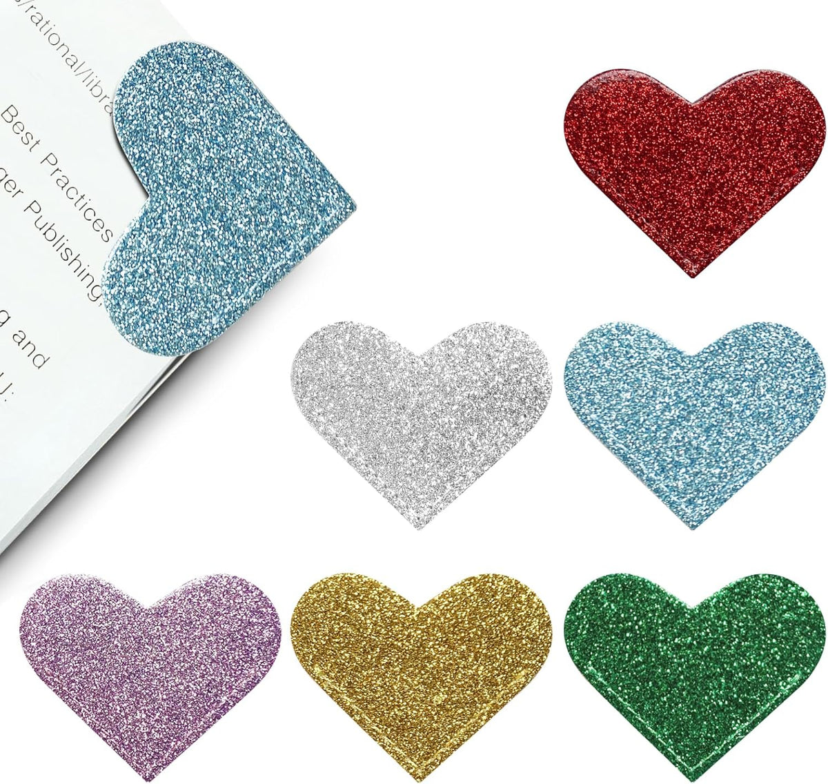 Leather Heart Bookmarks - Winjeto 6 Pieces Cute Corner Page Book Marks for Teachers Students Book Reading Lovers, for School Office Home Supplies (Glitter（6pcs）)