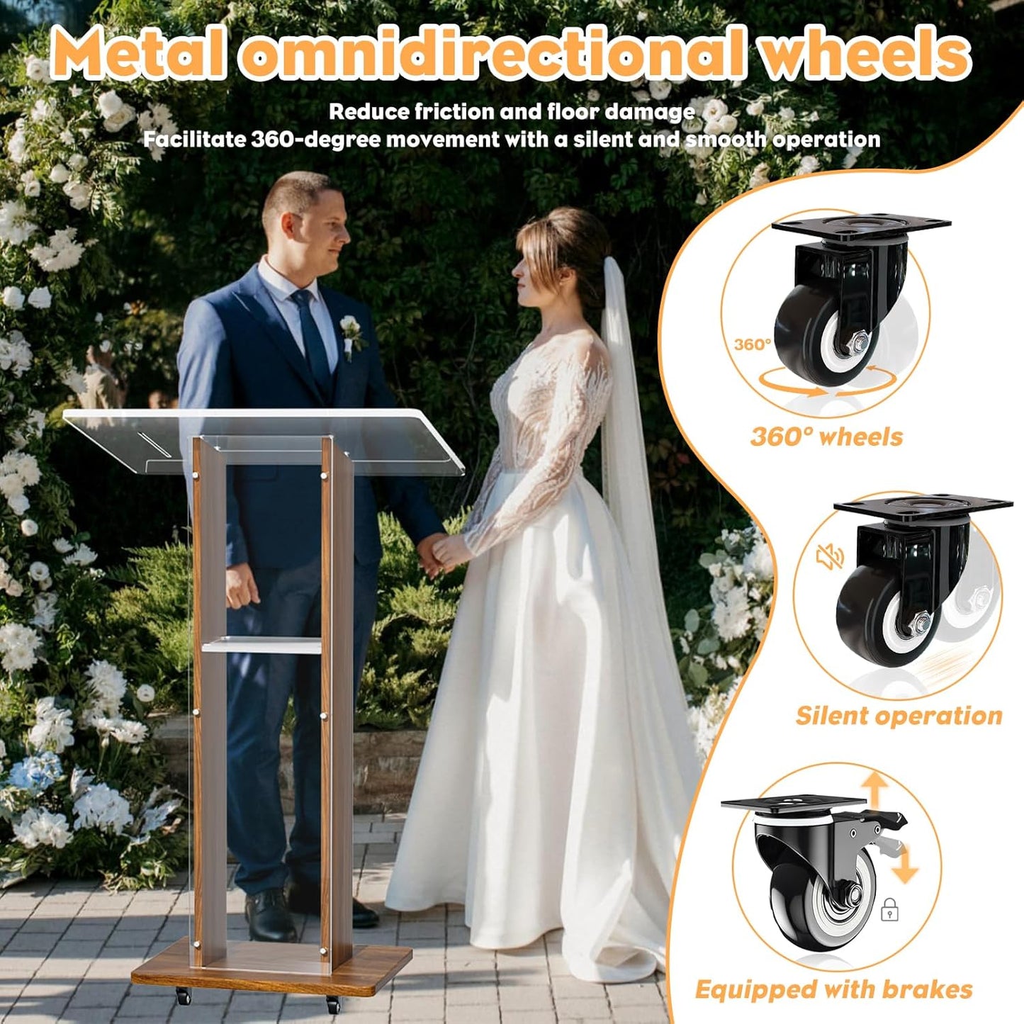 Acrylic Podium Stand, Ultra Clear 43'' Pulpits for Churches with 15 Color Adjustable, Modern Lectern with Storage Sheld for Church,Conference,Speech, 23.62”x 15.75”X 43.3” (Style 2)