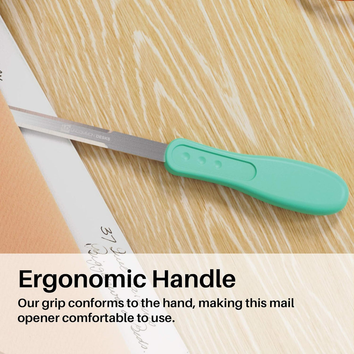 Uncommon Desks Office Letter Opener - Stainless Steel Knife-Edge Blade, Ergonomic Grip Handle (Mint Green, 3 Pieces)