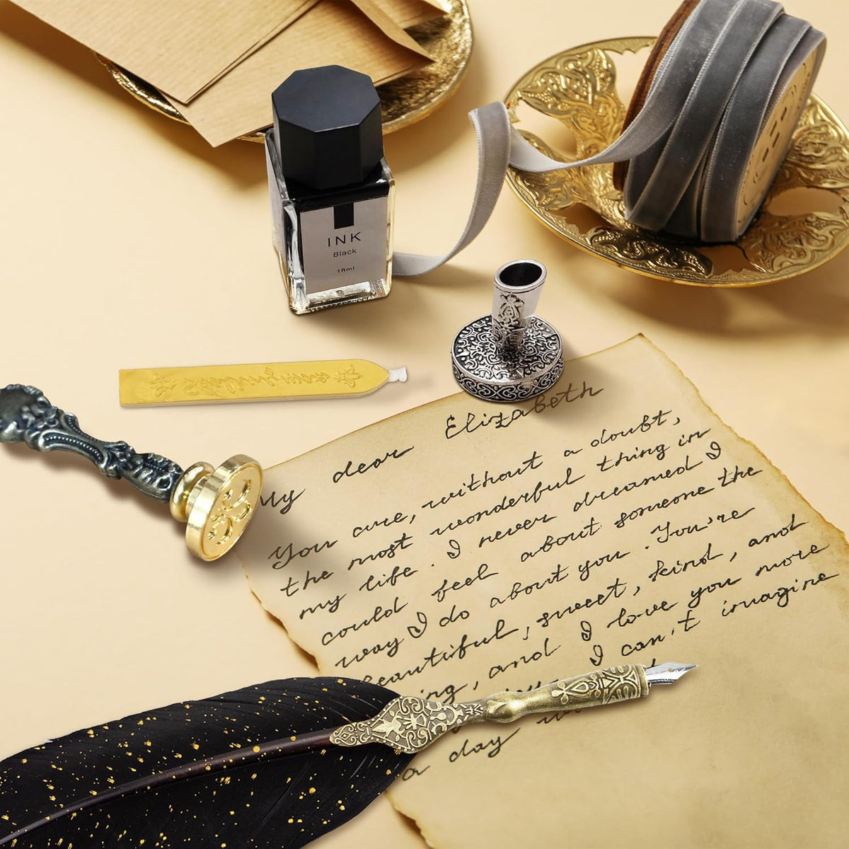 Calligraphy Pen Set - Feather Quill And Ink Set For Beginners (BlackFeather)
