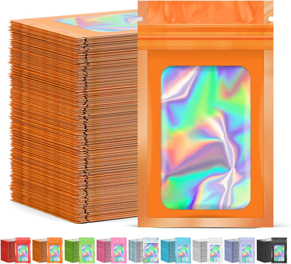 300 Pcs Mylar Bags, Smell Proof Bags Foil Pouch, Holographic Resealable Bags for Small Business, Candy Sample Jewelry Bag Sealable Packaging for Party Favor Food Storage ((2.8x3.9in-Orange)