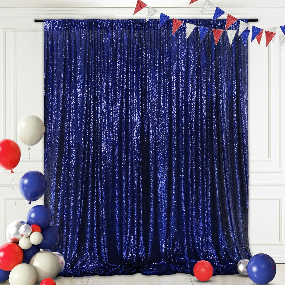 Eternal Beauty Navy Blue Sequin Backdrop, 6x6 Ft Glitter Background Curtains for Shimmer Photography Party Wedding Birthday Independence Day Back Drop Decor