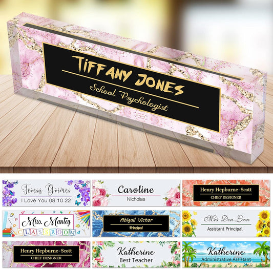 Desk Name Plate Personalized Custom Name Plaque sign for Desks Office Customized Desk Plate Acrylic Block Decor Gift 8x2.5 inch
