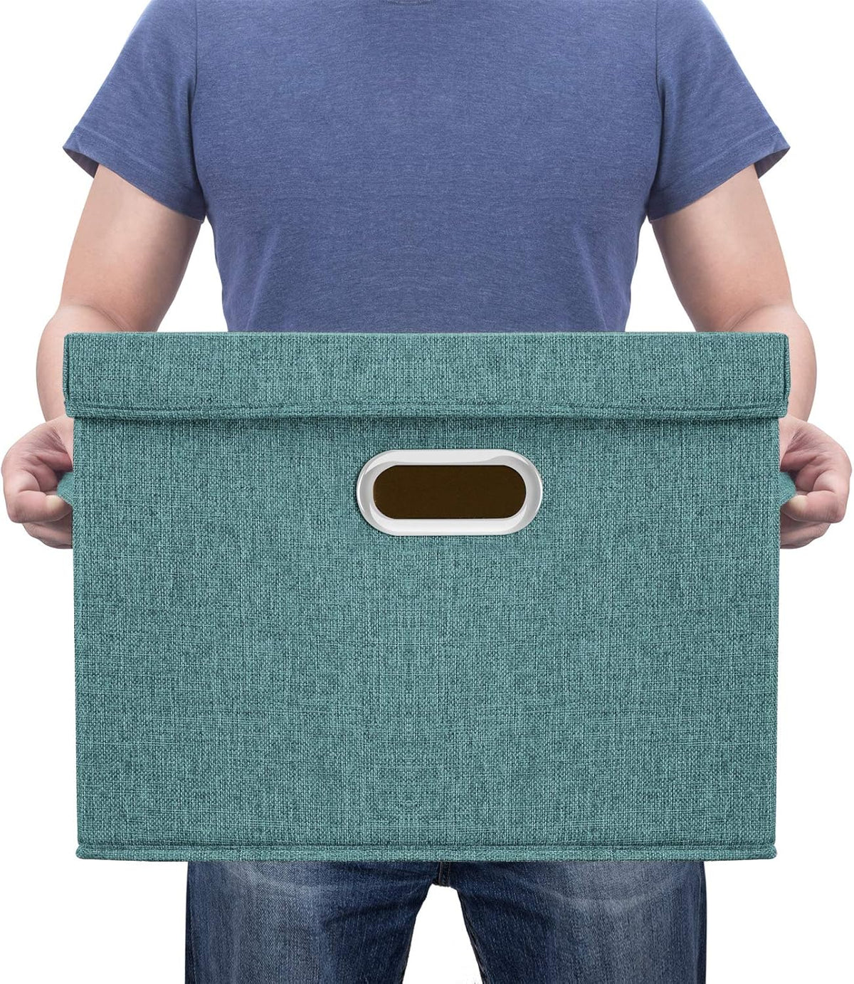 TYEERS Large Storage Bins with Lids, Collapsible, Washable, Fabric Storage Boxes for Organizing, 17.3x11.8x11.4 inches, 5 Pack, Aqua Deep