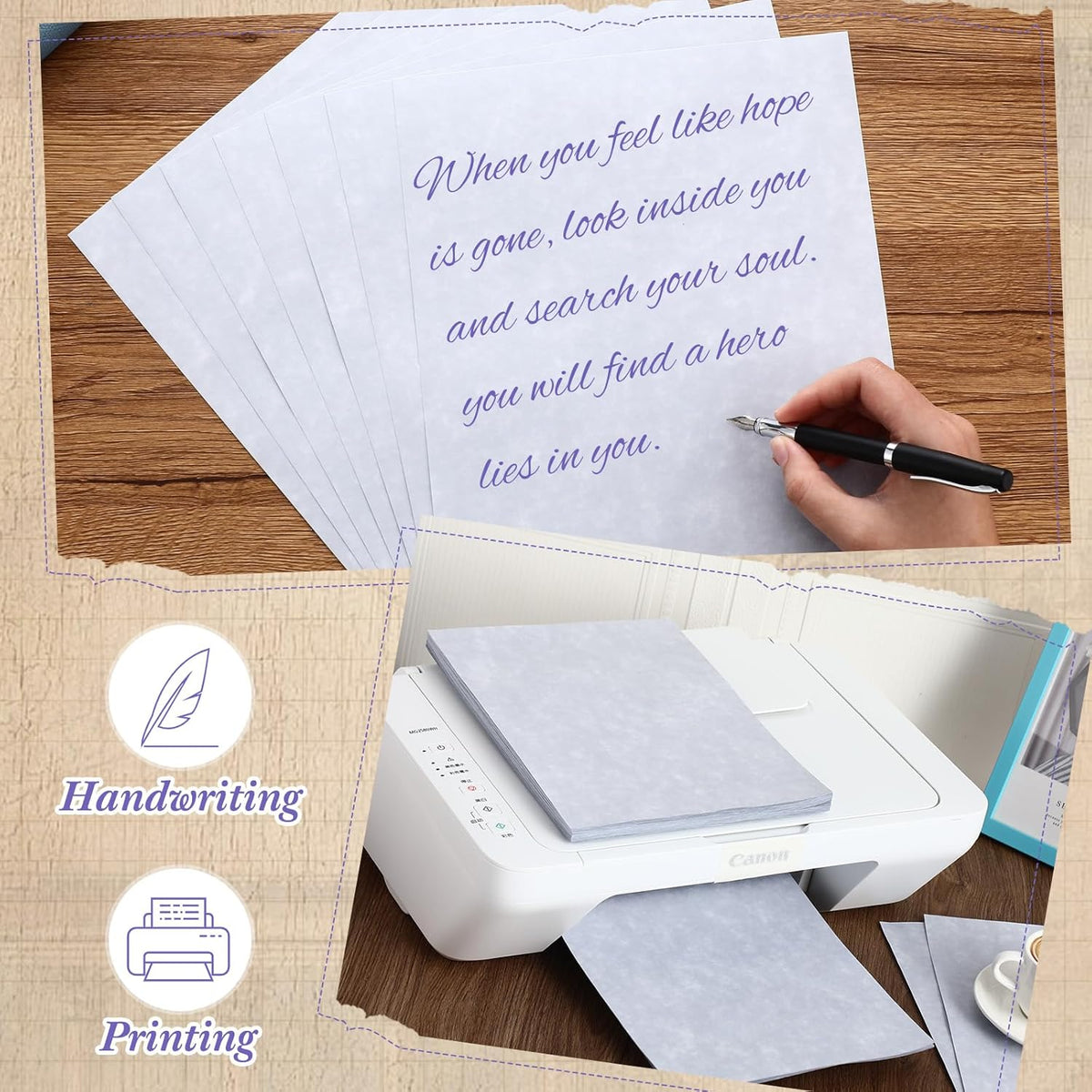 Epakh 200 Pcs Old Age Parchment Paper 8.5 x 11 Inch Standard Letter Vintage Colored Old Parchment Semblance Double Side Printing Paper (Light Purple)