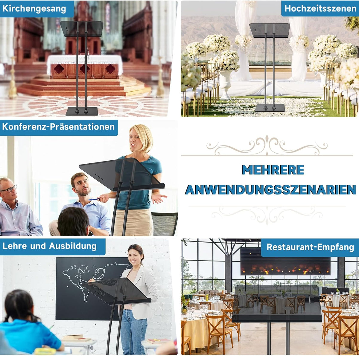 45'' Acrylic Podium Stand, Ultra Clear Iron Pulpits for Churches, Modern Lectern for Church, Conference, Speech, Classroom, 44.9''H x 23.6''L x 15.7''W (Black)