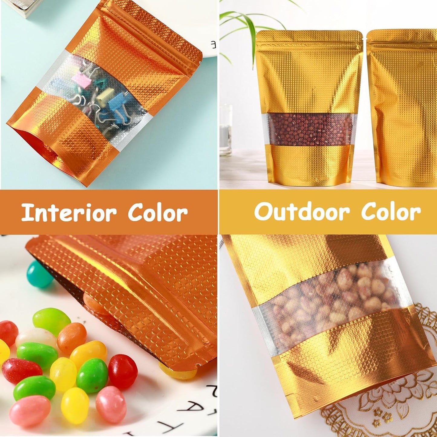 150 Pcs Mylar Bags for Food Storage, 4x6 Mylar Bag with Window Stand Up, Small Holographic Resealable Bags Smell Proof Bag Food Packaging for Small Business Freeze Dried Candy Jewelry Foil Packaging