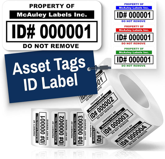 McAuley Labels Custom Asset Tags for Equipment - Numbered, Permanent Acrylic Adhesive, Semi-Gloss White Polyester - ID Label - 2x1 Inches