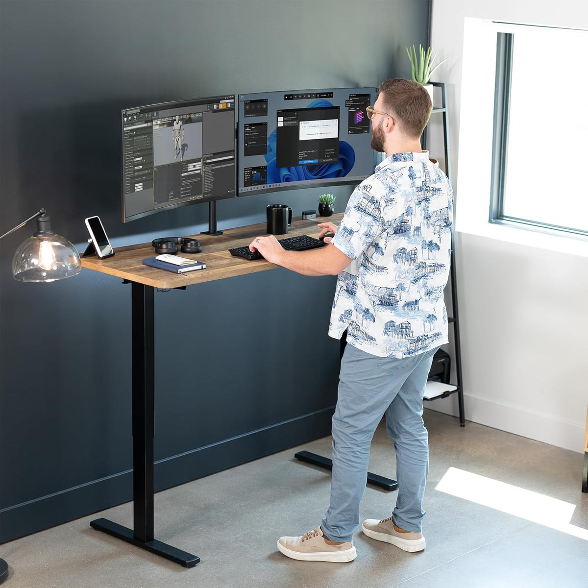 VIVO Electric 60 x 24 in Standing Desk, Memory Height Adjustment, 1B Series, One-Piece Reclaimed Wood Top, Black Frame, DESK-KIT-1B6P