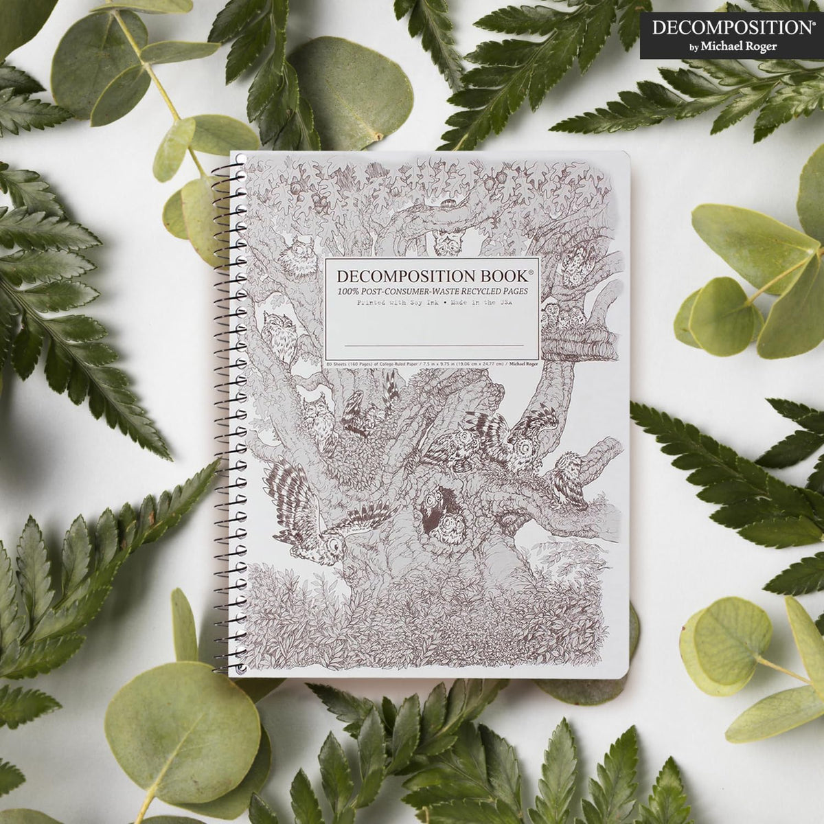 Decomposition Screech Owls College Ruled Spiral Notebook - 9.75 x 7.5 Journal with 160 Lined Pages - 100% Recycled Paper - Cute Notebooks for School Supplies, Home & Office - Made in USA
