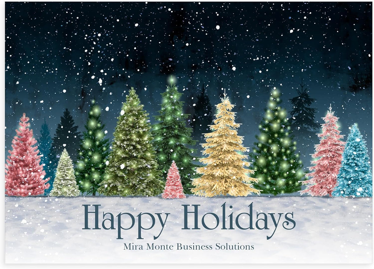 Let's Make Memories Personalized Business Christmas Cards with Envelopes - Premium Quality - 5x7-2025 Holiday Cards & White Envelopes - Colorful Snowscape - 125 ct
