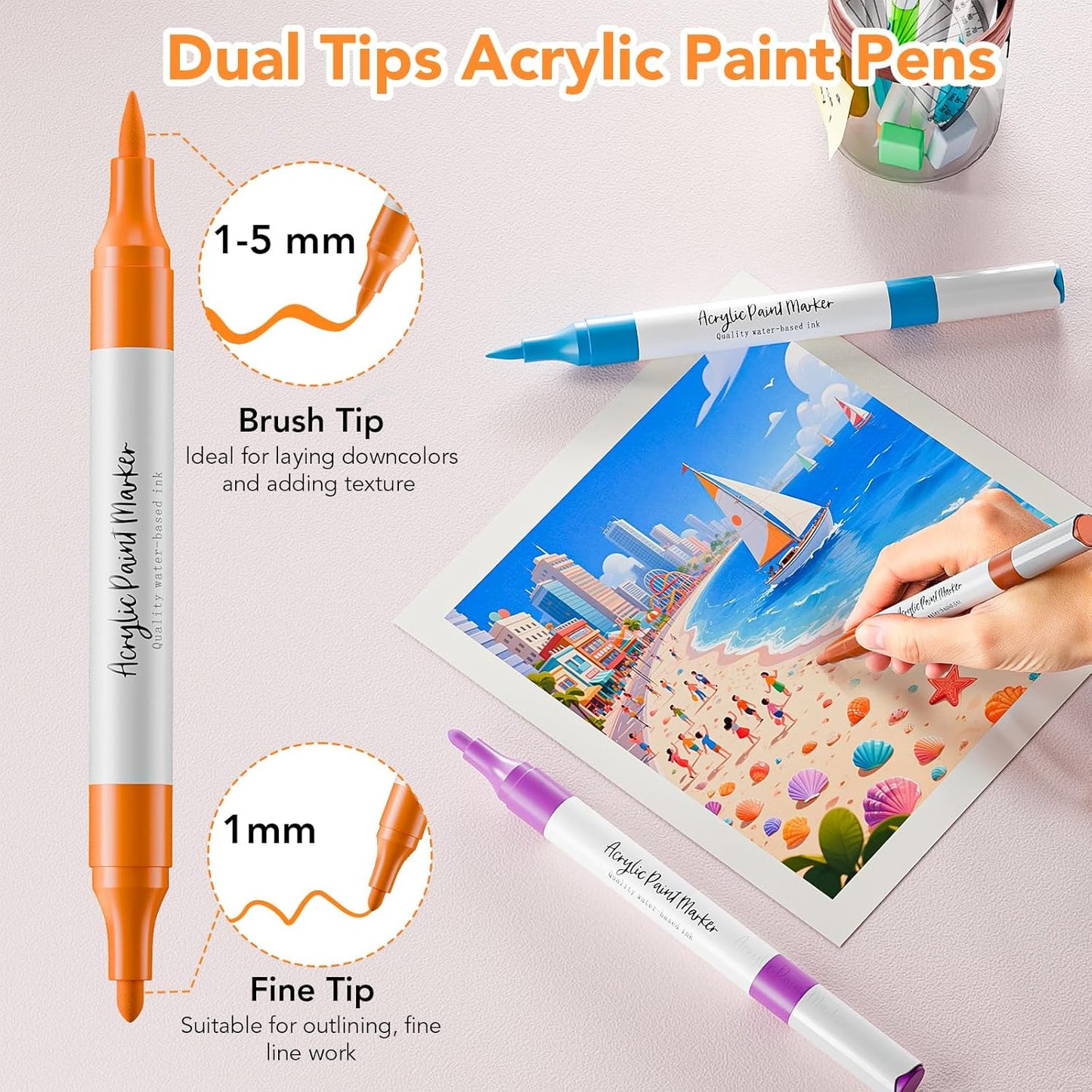 Acrylic Paint Markers,80 Colors Acrylic Markers,Dual Tip Paint Pens for Painting Rocks,Fabric,Wood, Glass,Coloring Books,Paper,DIY Crafts Art School Supplies for Adult,Drawing Pens