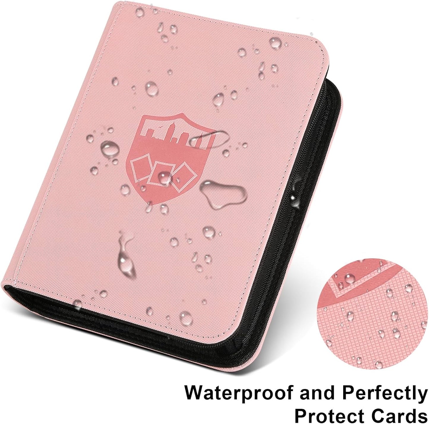 Trading Card Binder 4 Pocket, GERMUN PU Cover Card Binder for 160 Cards, Premium Trading Card Holder Folders, Double Sided Pocket Card Album for MTG, TCG (Pink)