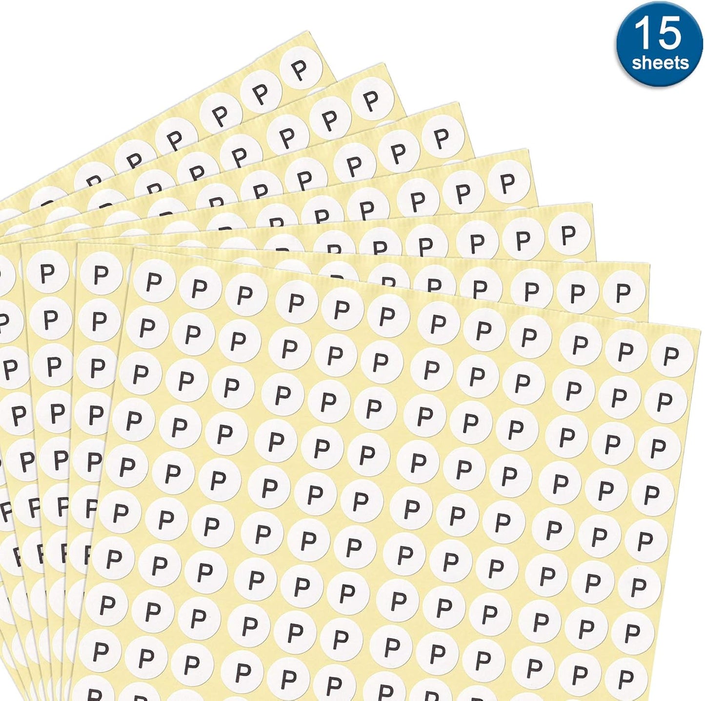 dealzEpic - Alphabet Stickers of The Letter P - Small Round Paper Self-Adhesive Peel and Stick Letter Labels - Set of 15 Sheets