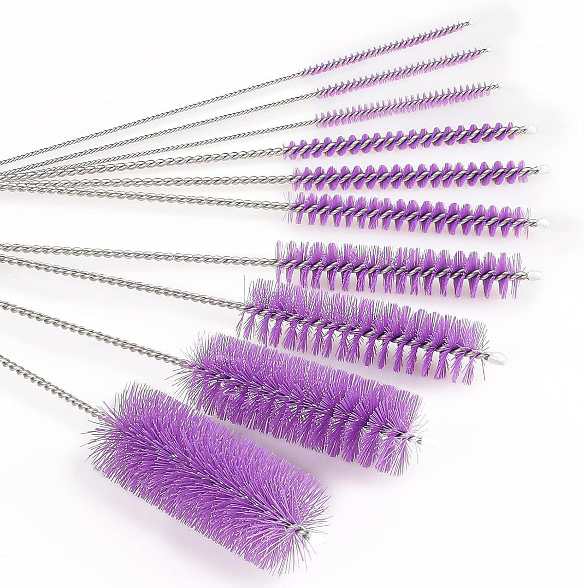 CiaraQ Bottle Cleaning Brushes, 8 Inch Nylon Tube Brush Set, Cleaner for Narrow Neck Bottles Cups with Hook, Set of 10pcs. Purple