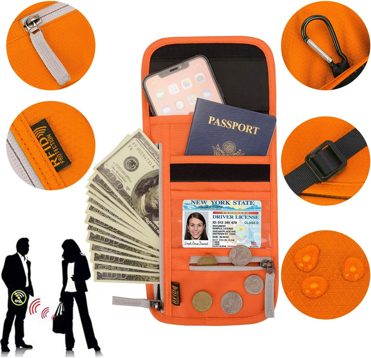 Peicees RFID Blocking Travel Neck Wallet for Men Women Family Passport Holder Lanyard Neck Pouch Slim Travel Document Holder
