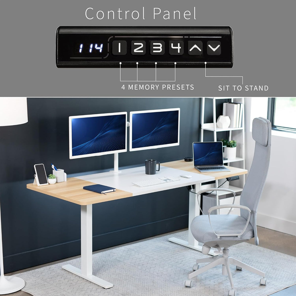 VIVO Electric 71 x 30 in Standing Desk, Memory Height Adjustment, 1B Series, White and Light Wood Top, White Frame, DESK-KIT-1W7WC