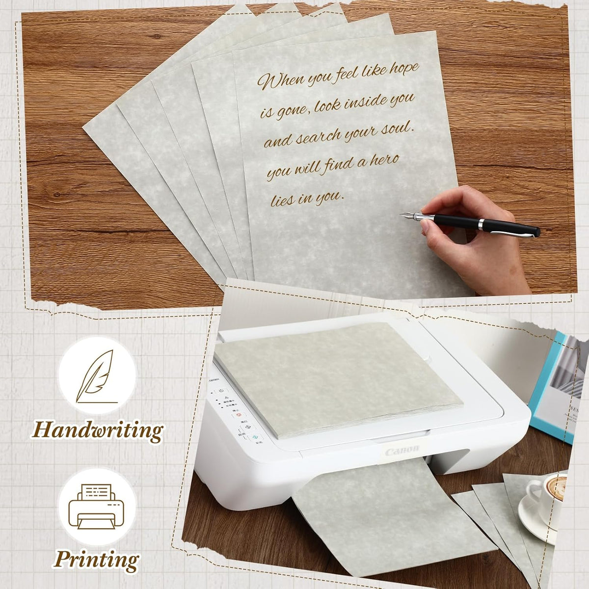 Epakh 200 Pcs Old Age Parchment Paper 8.5 x 11 Inch Standard Letter Vintage Colored Old Parchment Semblance Double Side Printing Paper (Dove Gray)