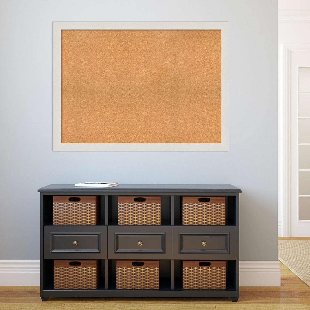 Amanti Art Natural Cork Board for Wall, 33x45 Vision Board with White Frame, Oversize Corkboard Office Decor for Home Organization, Country Rustic Corkboard Pinboard to Display Items for Home