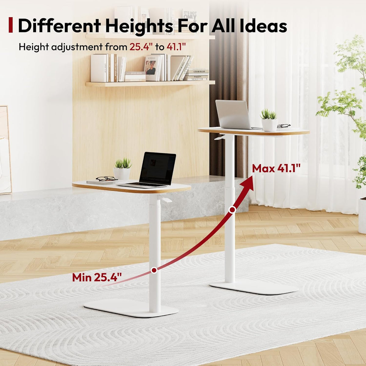 SANODESK Adjustable Overbed Bedside Table Pneumatic Adjustable Height Laptop Computer Standing Desk Cart with Tray, Hospital and Home Use(23.6" W x 13.8" D,White)