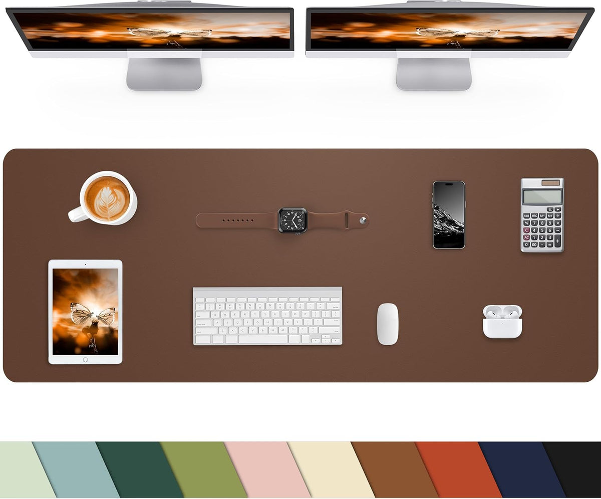 Non-Slip Desk mat,PULeather Desk Pad Protector, Office Desk Mat, Large Mouse Pad,Desk Blotter, Laptop Desk Pad, Waterproof Desk Writing Pad for Office and Home (Brown, 40" x 17")