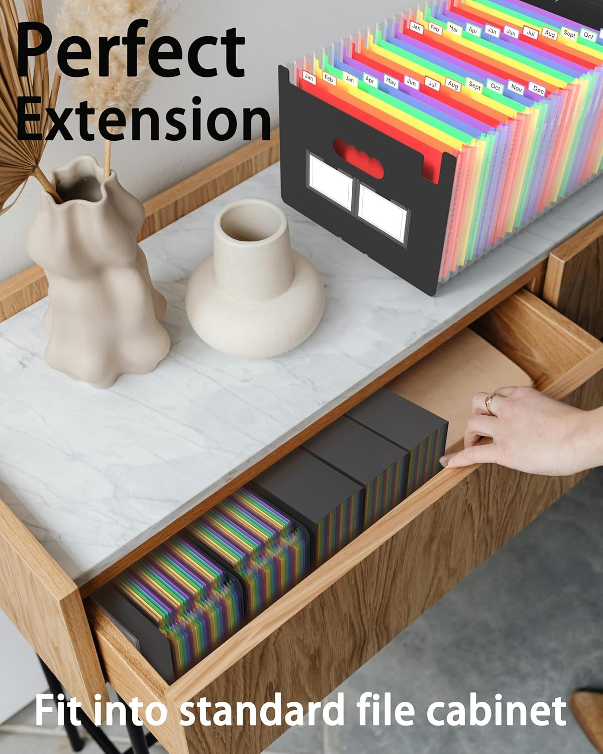 3 Pack Expanding File Folder, 24 Pocket Accordian File Organizer A4 Letter Size Portable Document Organizer with Colored Tabs, Expandable Desktop Accordion Folder -Black