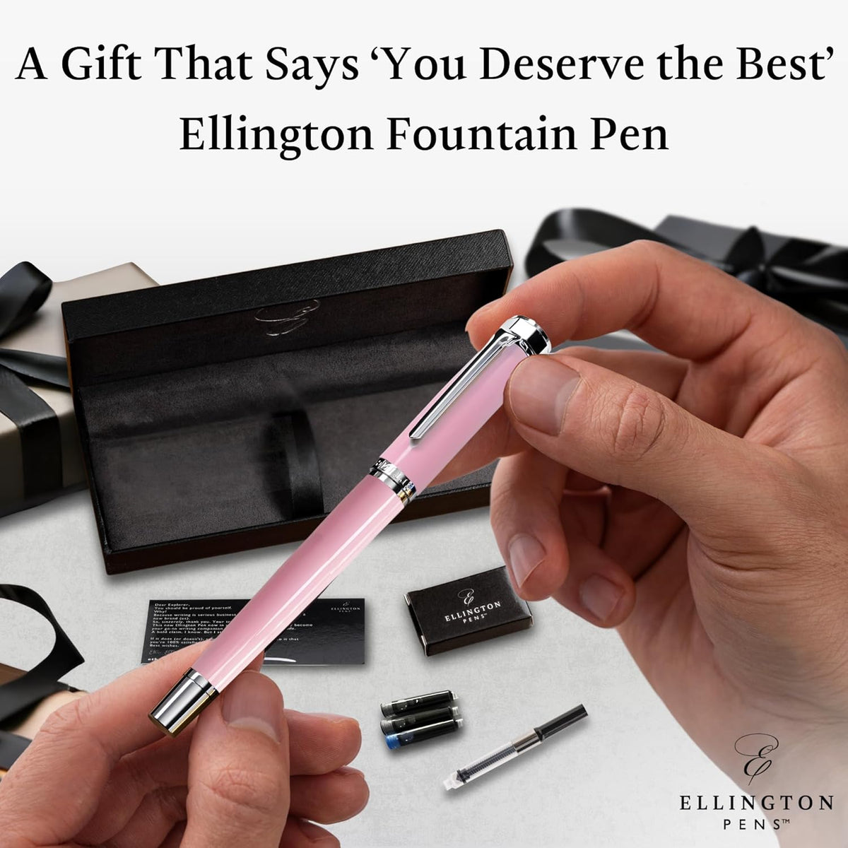 Luxury Fountain Pen Set- Fountain Pens for Writing - Smooth Medium Nib - Includes Refillable Ink Converter, 3 Ink Cartridges [Black & Blue], Gift Box - Elegant Calligraphy