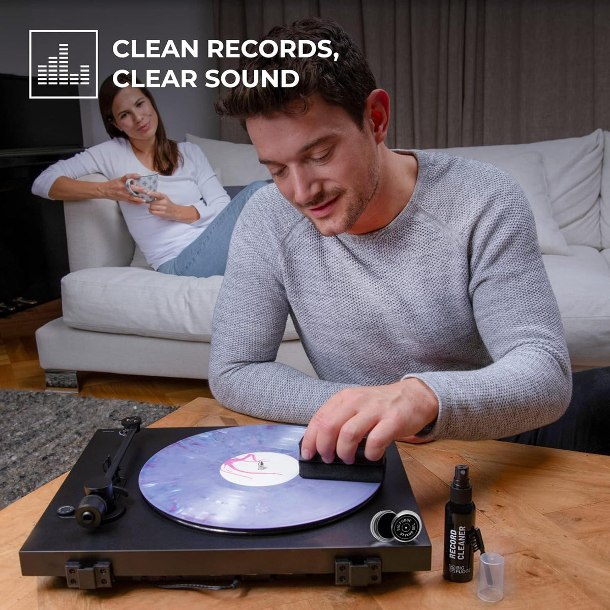 BIG FUDGE Professional Series Vinyl Record Cleaner Kit - Vinyl Record Cleaning Kit Includes Vinyl Record Brush Cleaning Fluid, Stylus Gel, Brush for Velvet, Padded Storage Case