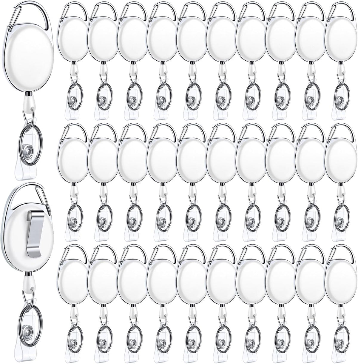 Honoson 30 Pcs Heavy Duty Retractable Badge Reels Batch ID Badge Holder Retractable Clip Bulk Key Holder with Ring for Office Worker Employee, Doctor Nurse Gifts (White)