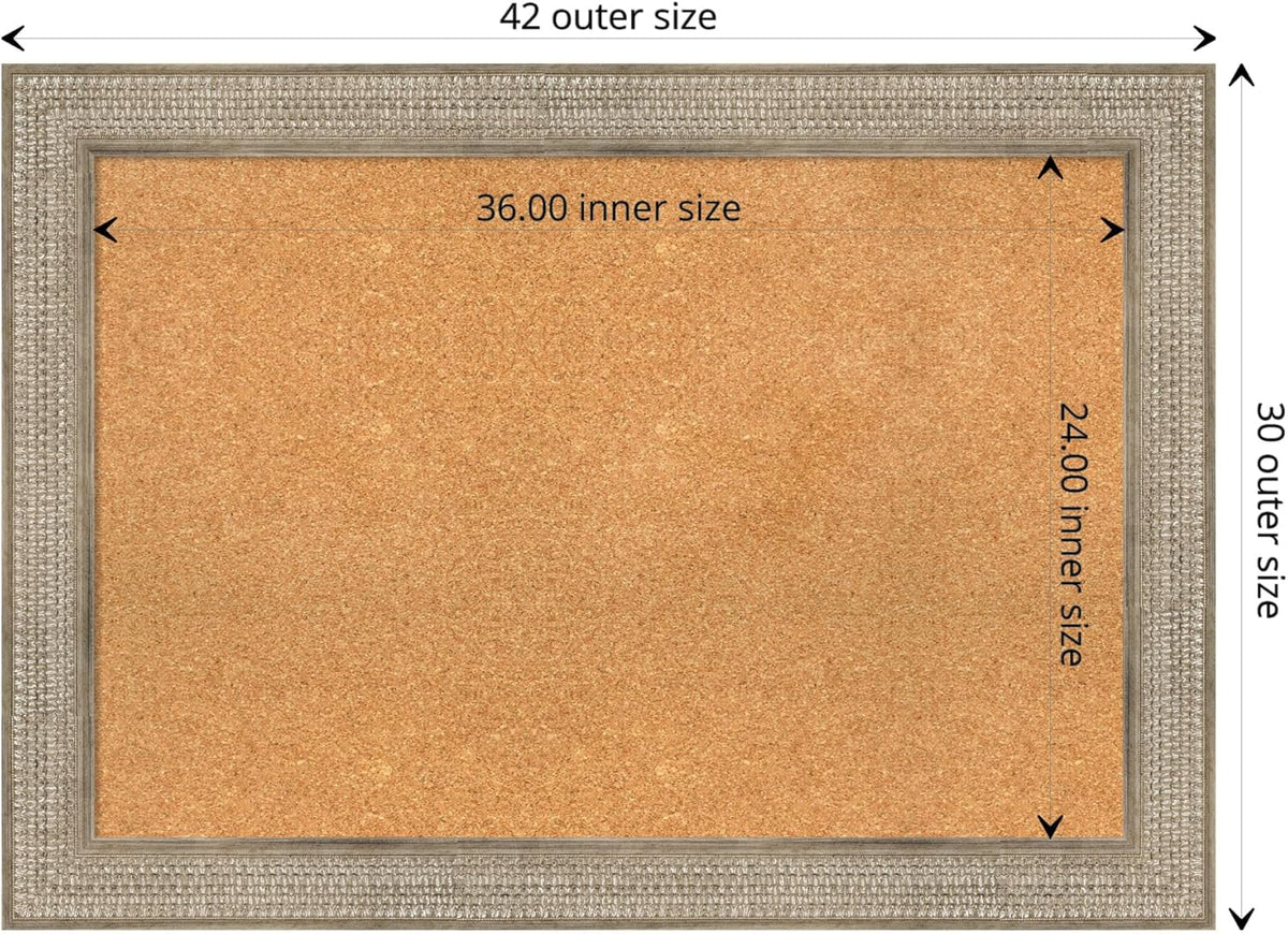 Amanti Art Natural Cork Board for Wall, 30x42 Vision Board with Silver Wood Frame, Large Corkboard Office Decor for Home Organization, Traditional Corkboard Pinboard to display items for home