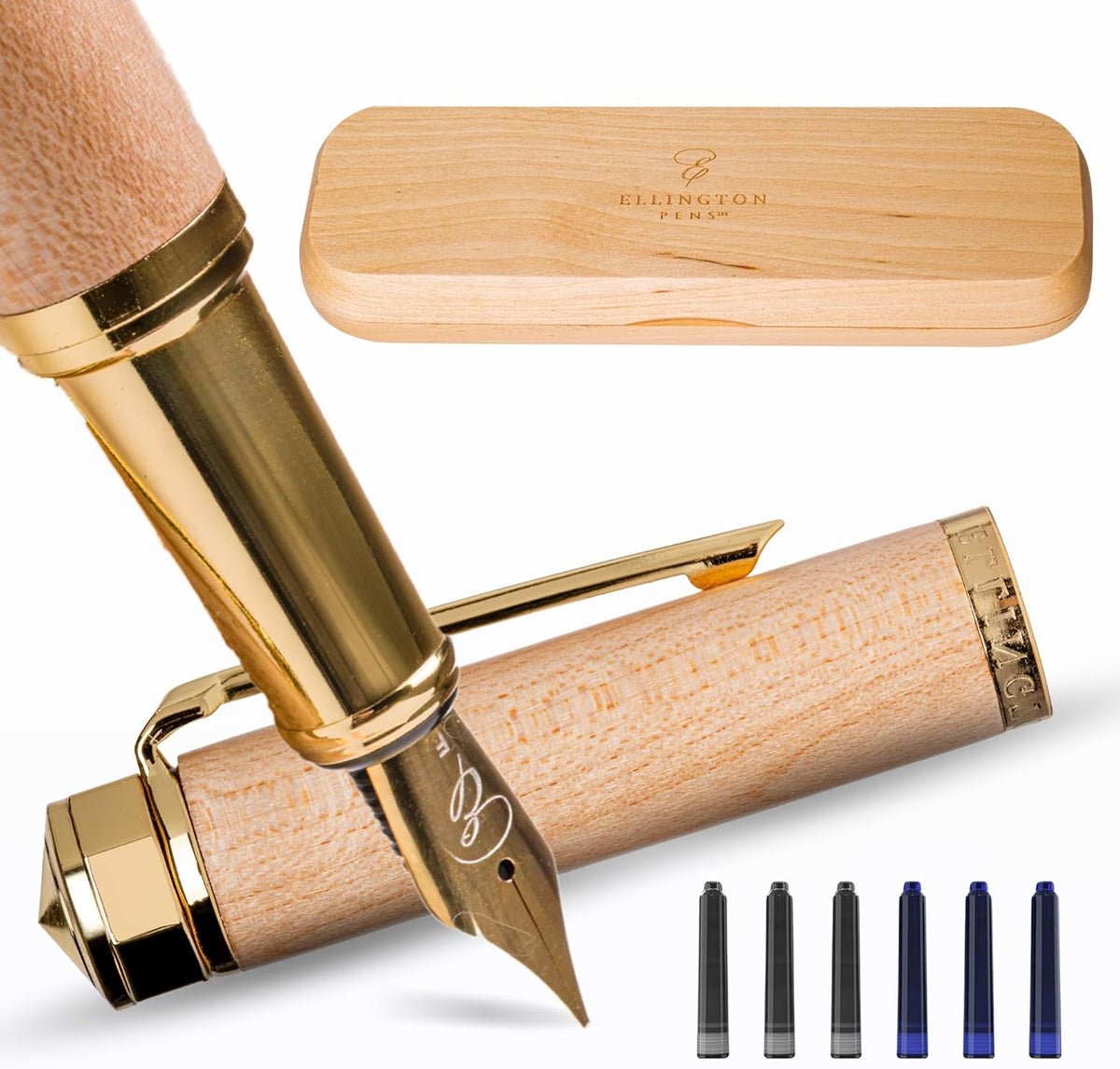 Elegant Wood Fountain Pen Set – Includes Wooden Pen Box, Ink Converter, 6 Ink Cartridges, and Gift Box – Writing, Calligraphy
