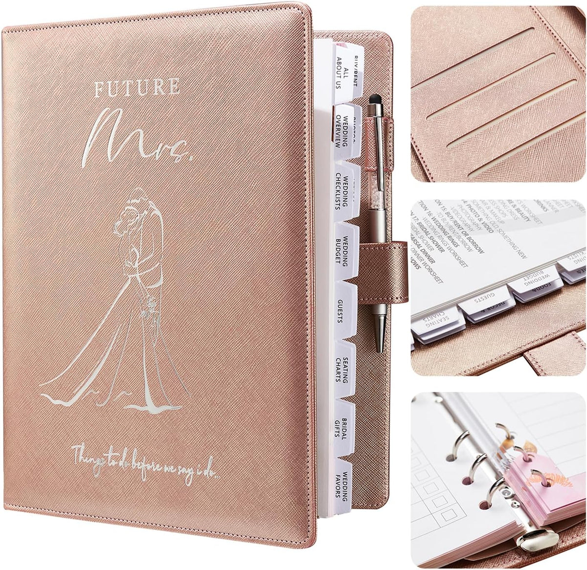 AW BRIDAL Best Engagement Gifts for Fiance Her Wedding Gifts For Bride To Be∣ Future Mrs Leather Wedding Planning Book And Organizer Engagement Journal Notebook Budget Binder, 140 Pages, Rose Gold