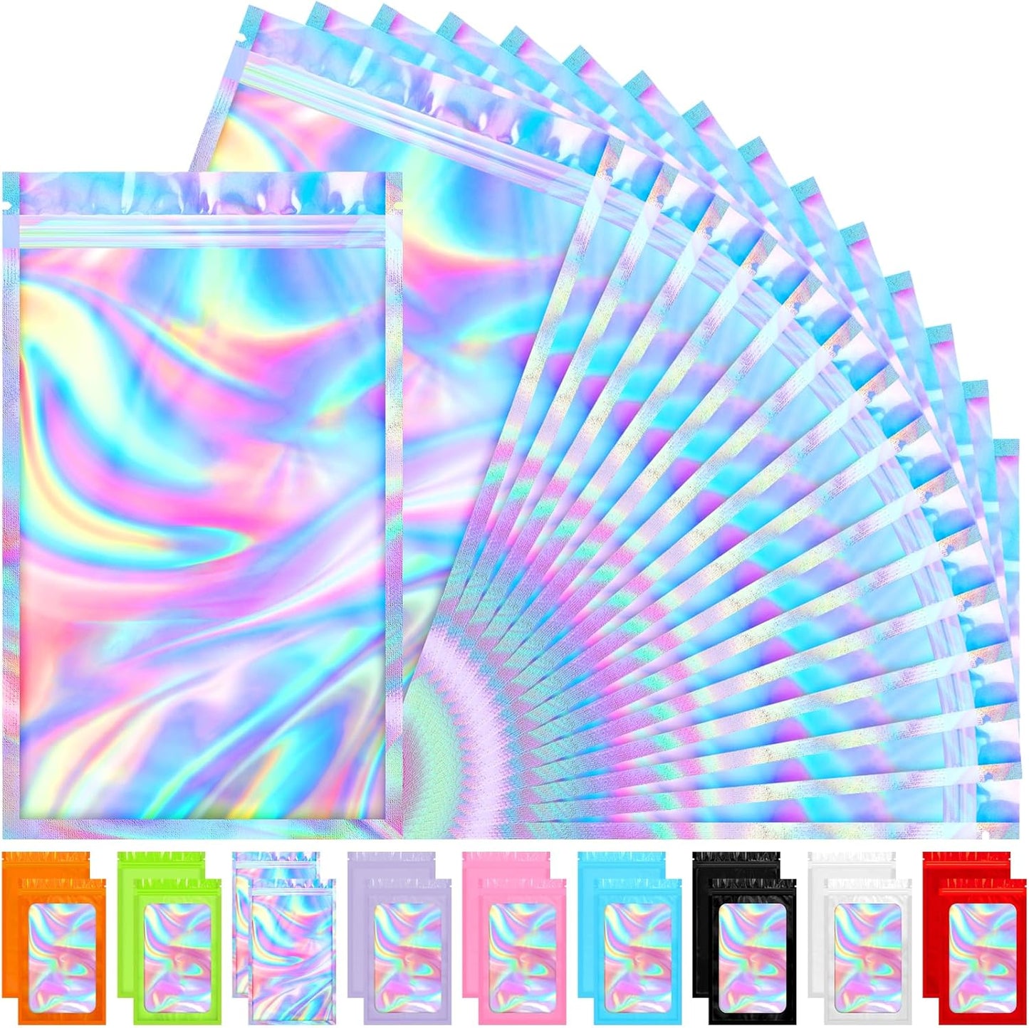 Mylar Bags, 100 PCS Holographic Bags, Smell Proof Bag with Sealing Strip, Resealable Bag (3x5 Inch)