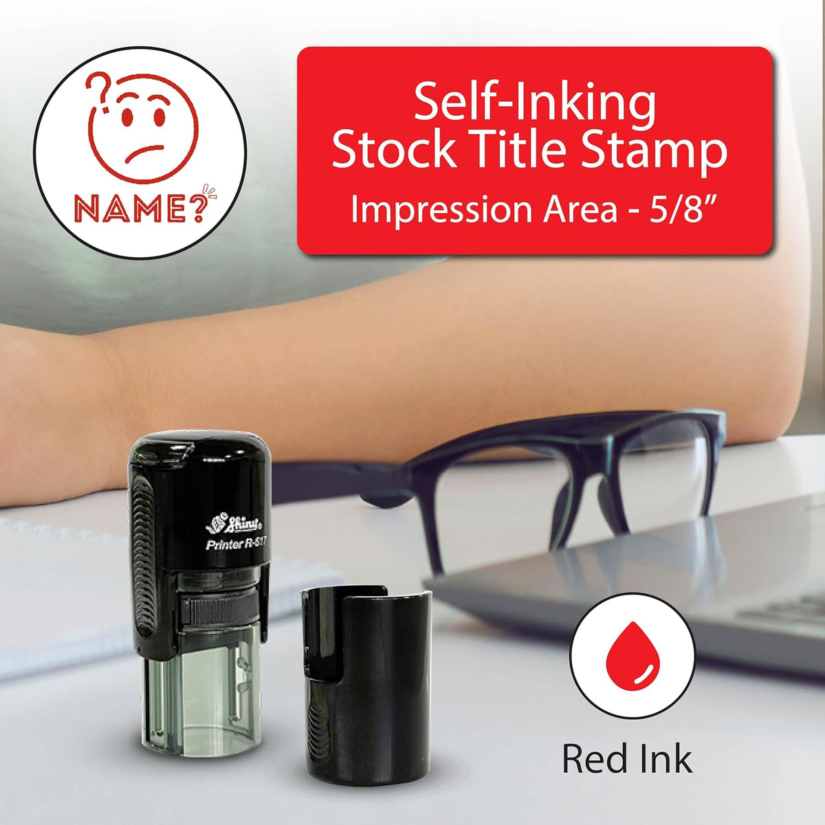 Shiny No Name Teacher Stamp, Round Self Inking Stamp for Classroom, Red Ink