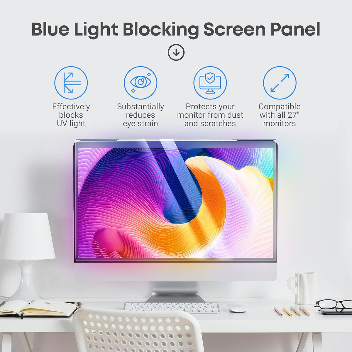 VINTEZ Blue Light Screen Protector for 27 Inch Computer Monitor and Laptop – Anti-UV Blue Light Blocking Film for Desktop PC, Eye Protection Filter, 24" x 14", 1 Pack